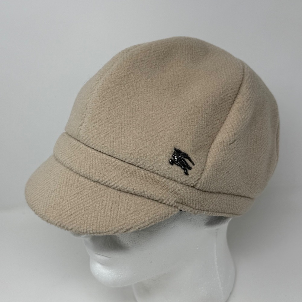 Burberry Beige Herringbone Newsboy Cap Nova Check Lining Size‎ Large Logo Hat